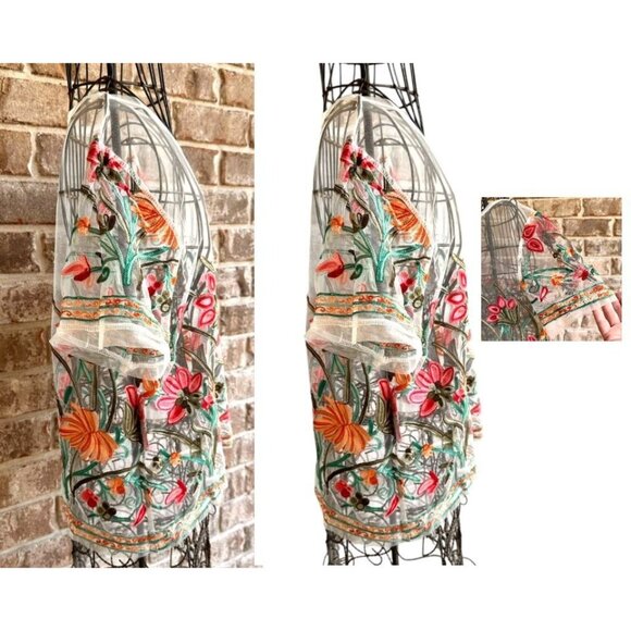 Floral Embroidered Sheer Mesh Crop Top Medium? Festive Cruise Vacation Festival - Picture 8 of 9